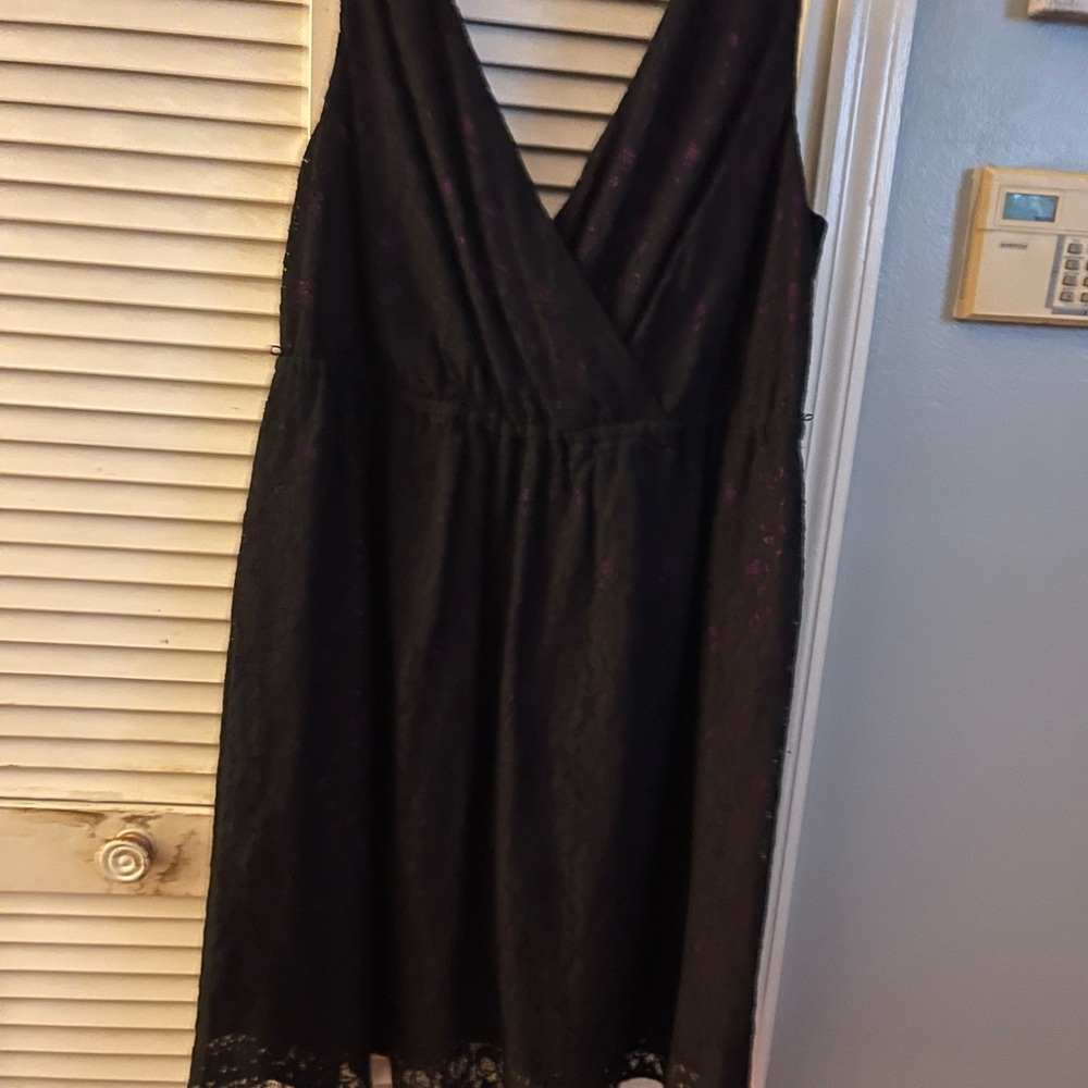 Lane Bryant Black Lace Midi Dress with Purple lining